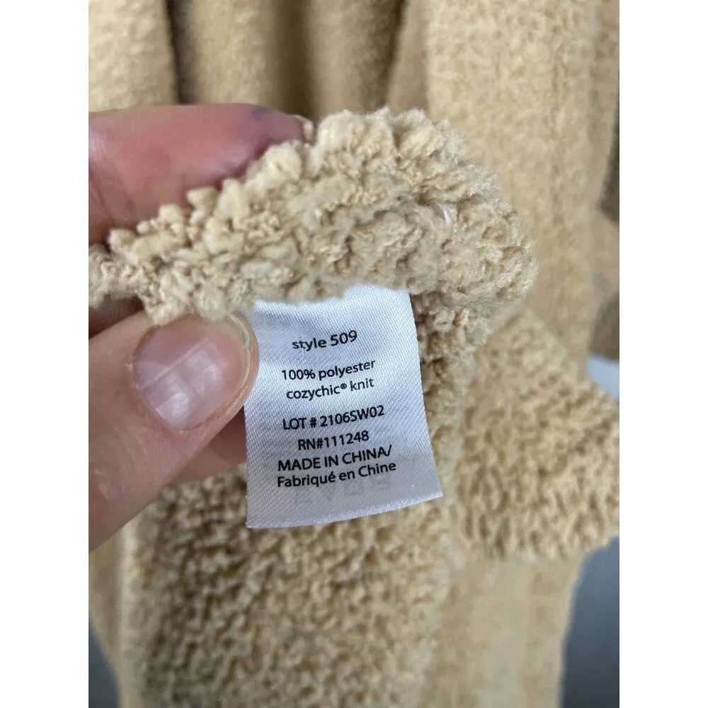 Barefoot Dreams Cozy Chic Wrap Long Robe Unisex Size 1 Tan Fluffy Soft Comfy - Picture 6 of 10